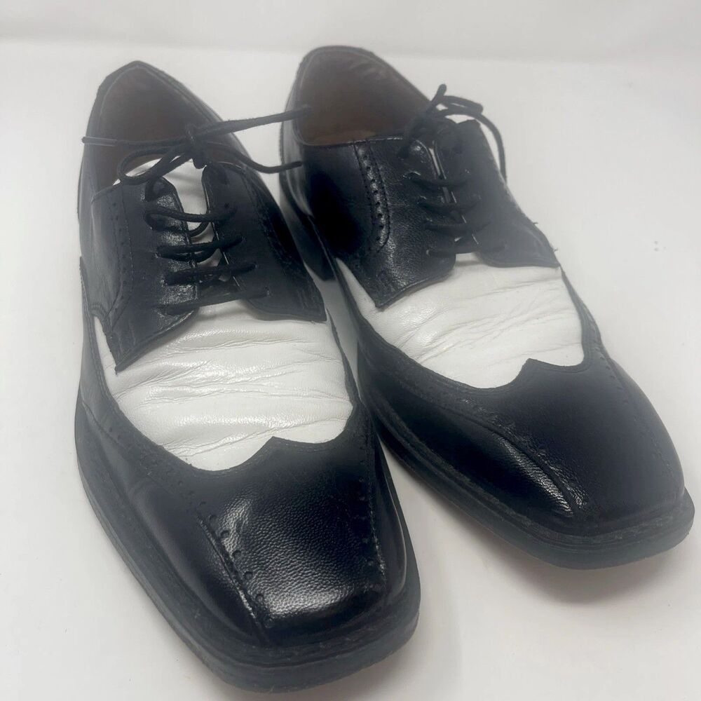 Vintage Stacy Adams 7 1/2 M Rockabilly Wingtip Oxford Shoes Two Tone Black White